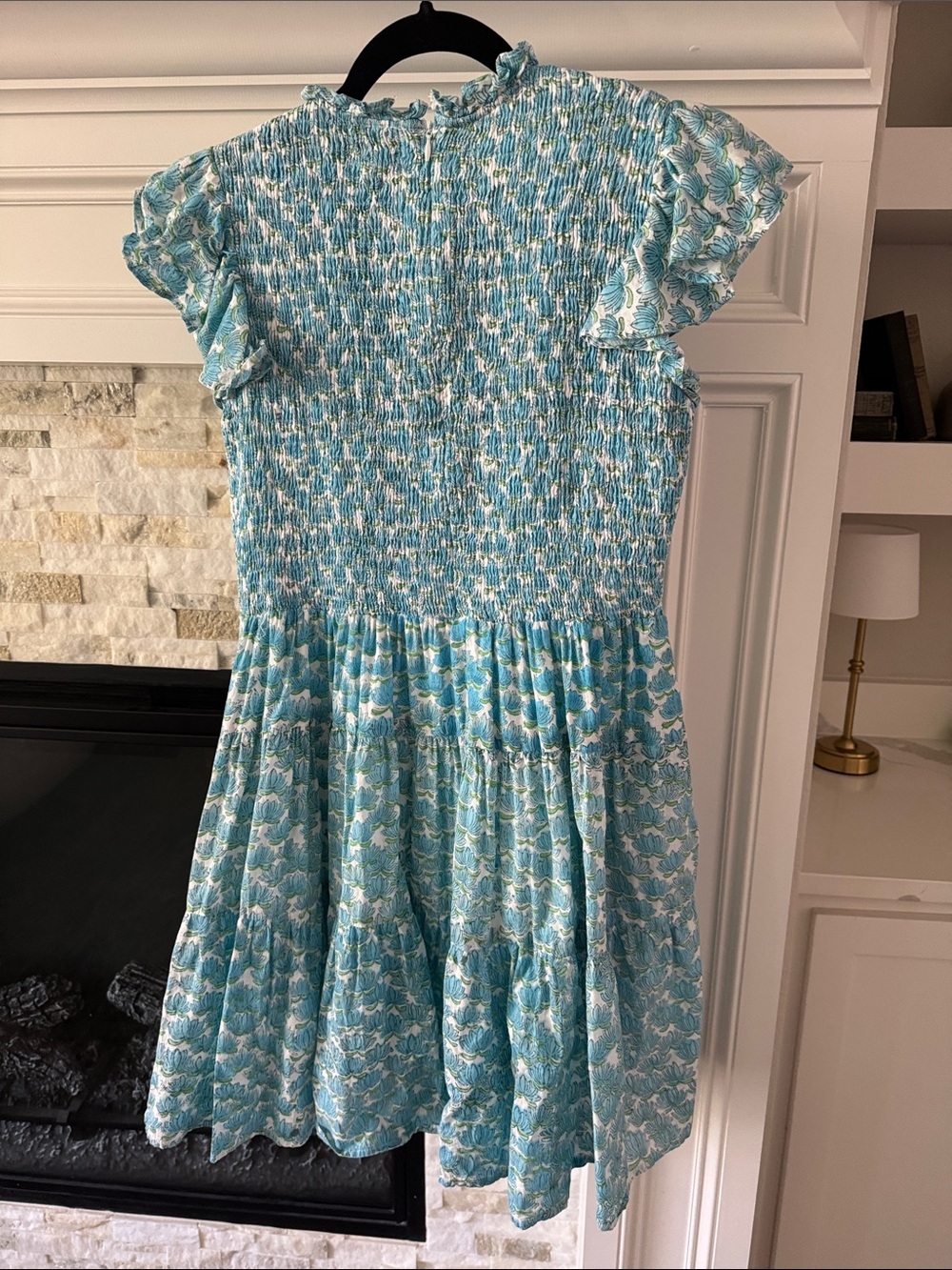 SLV Sur La Vague Aqua Floral Smocked Mini Dress Size 6 NWT Flutter Sleeves Lined - Picture 6 of 6